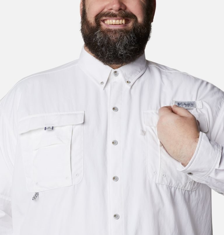 Men's Columbia PFG Bahama II Long Sleeve Shirts White | Plus Size CA-WA016